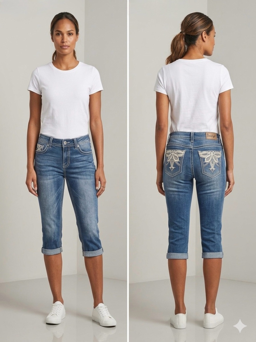 Soundgirl Dark Blue Cropped Capri Jeans with Embellished Pocket